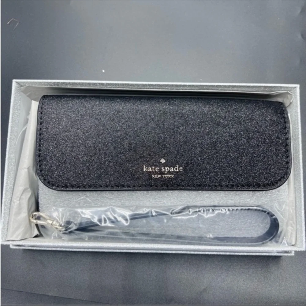 Kate Spade large black glitter tech phone wallet/ wristlet